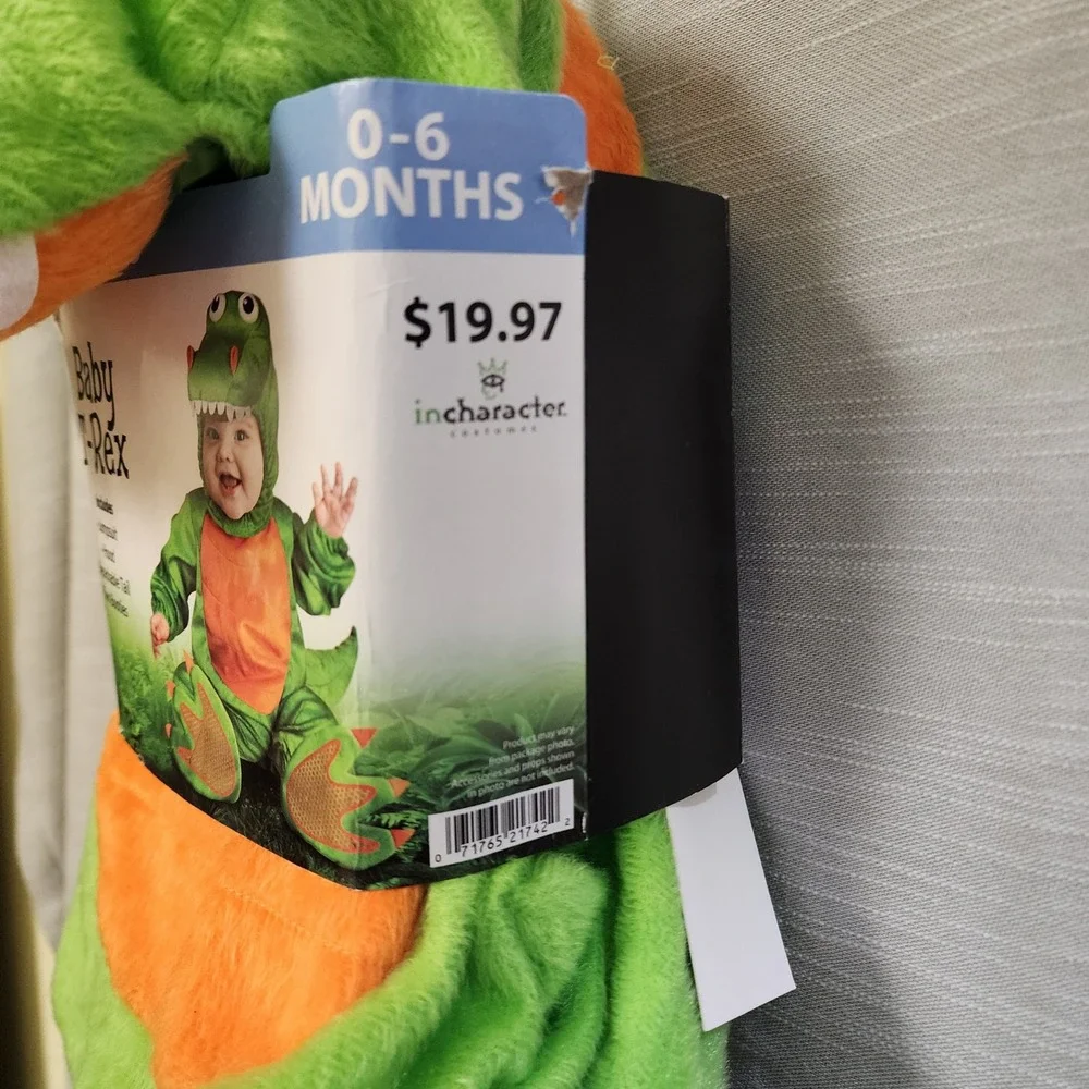 InCharacter Baby T-Rex Dinosaur Costume Green Orange 0-6 Months 4 Piece Set